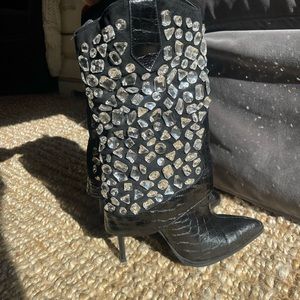 Azalea Wang Rhinestone heeled boots